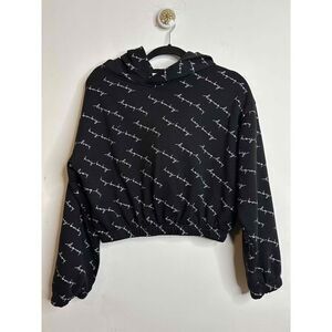 Refuge Athletics Size Medium Crop Hoodie Women's Black "Hey Baby" Graphic Print